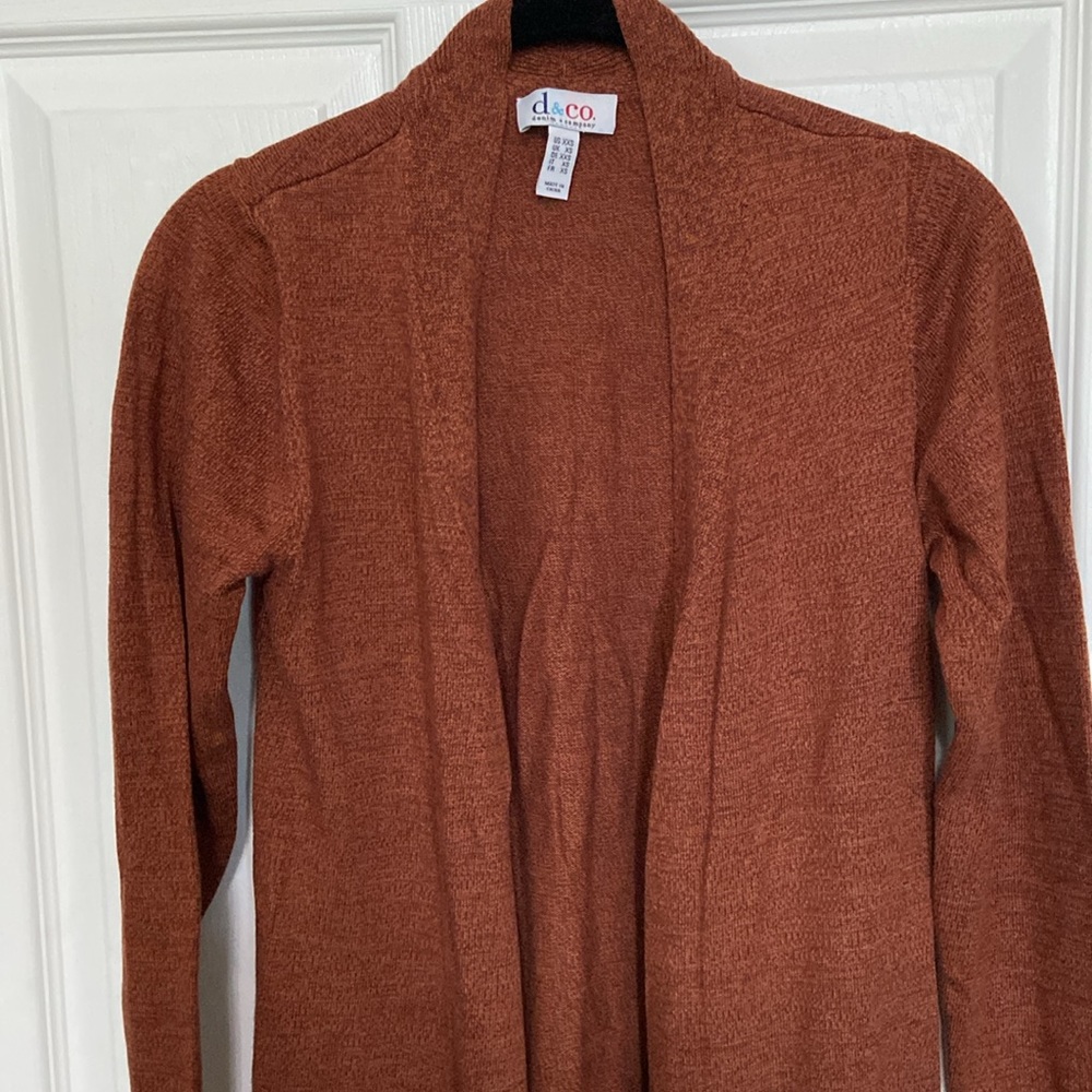 Denim & Company Auburn Copper Long Sleeve Knit Open Duster Sweater Cardigan - Picture 3 of 10